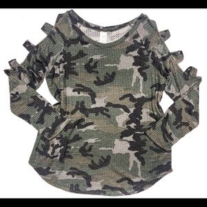 Camo Ladder Cut Sleeve Top